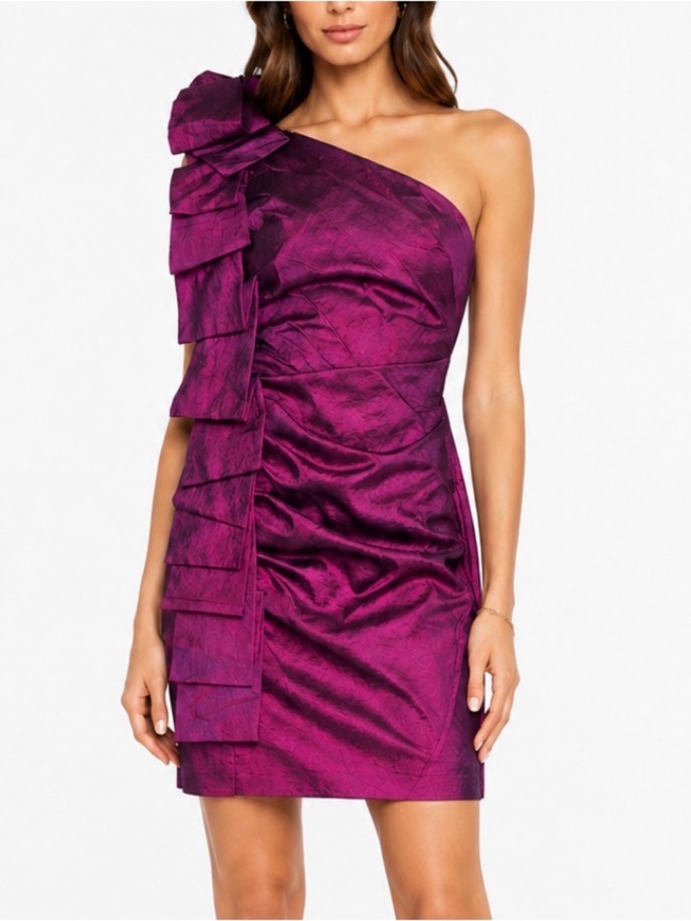 Jessica Mcclintock One shoulder ruffled cocktail dress ruched 80's inspired SZ 8